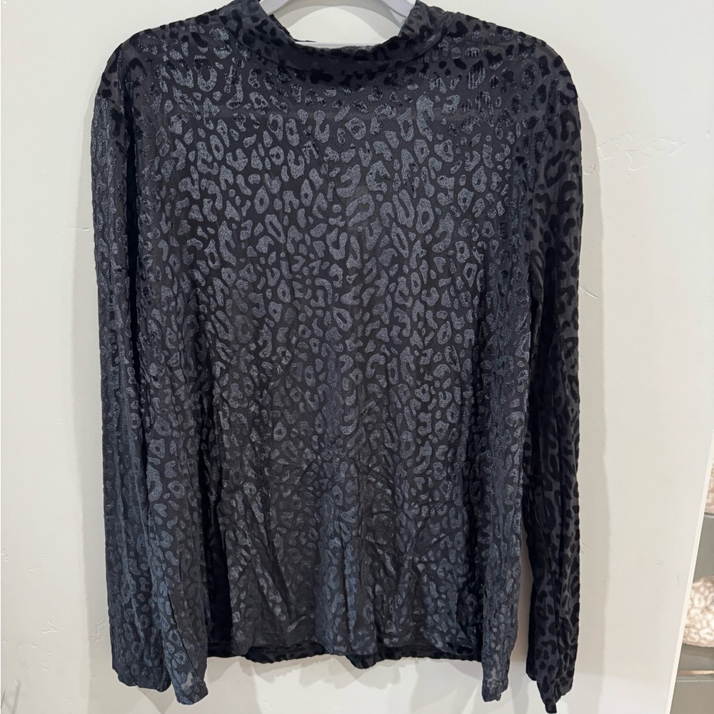 Long Sleeve Black Leopard-Print Mock Neck Top size 2x